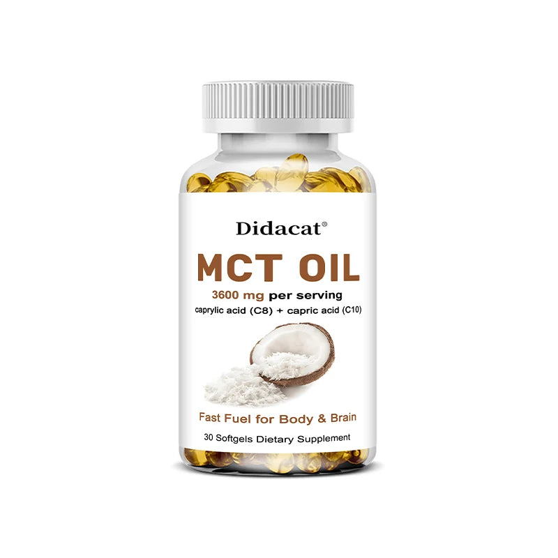 MCT Oil Capsules 30/60/120 Softgels, 3600mg Per Serving, C10 & C8 Brain Fuel, Energy, Weight Management, Non-GMO Supplement