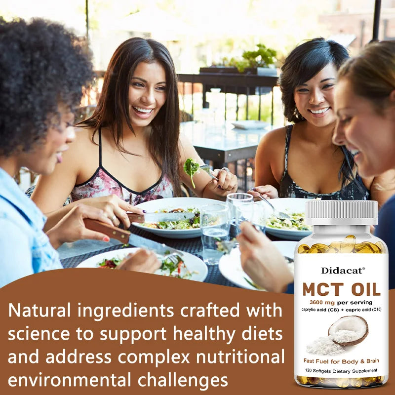 MCT Oil Capsules 30/60/120 Softgels, 3600mg Per Serving, C10 & C8 Brain Fuel, Energy, Weight Management, Non-GMO Supplement