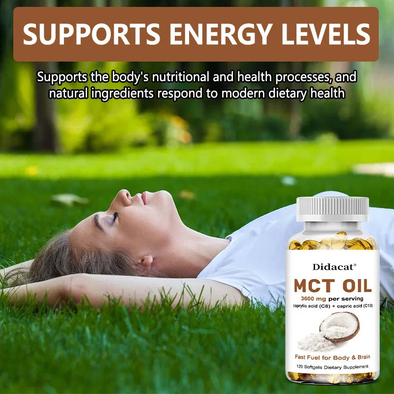 MCT Oil Capsules 30/60/120 Softgels, 3600mg Per Serving, C10 & C8 Brain Fuel, Energy, Weight Management, Non-GMO Supplement