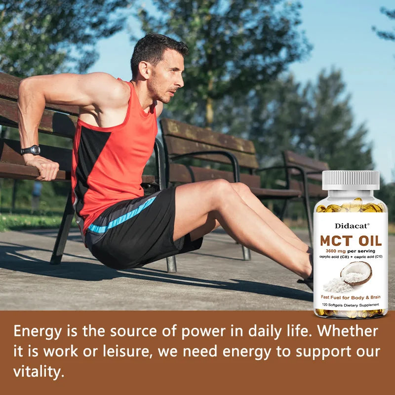 MCT Oil Capsules 30/60/120 Softgels, 3600mg Per Serving, C10 & C8 Brain Fuel, Energy, Weight Management, Non-GMO Supplement